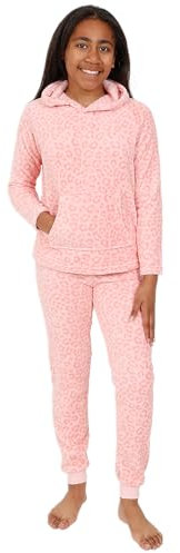 Pigiama lungo in pile con stampa leopardata rosa per ragazze, rosa, 14-15 Years