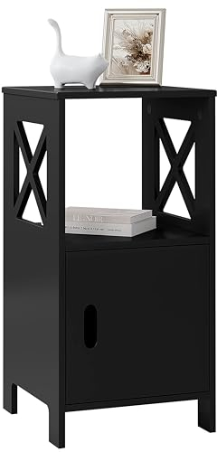 WOLTU Nachttisch, Nachtschrank mit 1 offenem Fach und 1 Fach mit Tür, modernes Nachtkästchen, als Beistelltisch Sofatisch, für Schlafzimmer Wohnzimmer, Schwarz, 30x60x30 cm