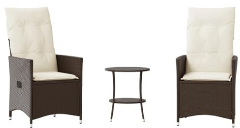 vidaXL Bistro Set 3-TLG., Balkonset mit Kissen Stahlrahmen, Sitzgruppe für Garten Terrasse, Gartenmöbel Gartengarnitur, Braun Poly Rattan