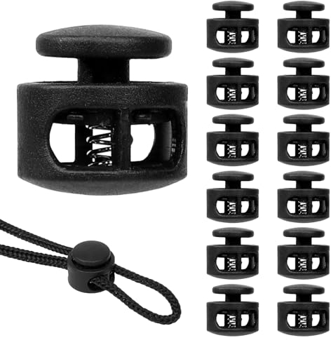 Giantree 12 Stück Kordelstopper mit Doppelloch, 5mm Kordel Stopper Kordelklemme Federschnur Schlösser Schwarz Kunststoff Kordelklemme Cord Locks für Kordelzug Taschen Schnürsenke