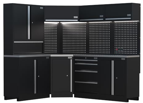 Sogi ARR-OFF-3895 Meubles modulaires en tôle pour atelier et garage - plateau en acier inoxydable - 3895x466x2000 mm