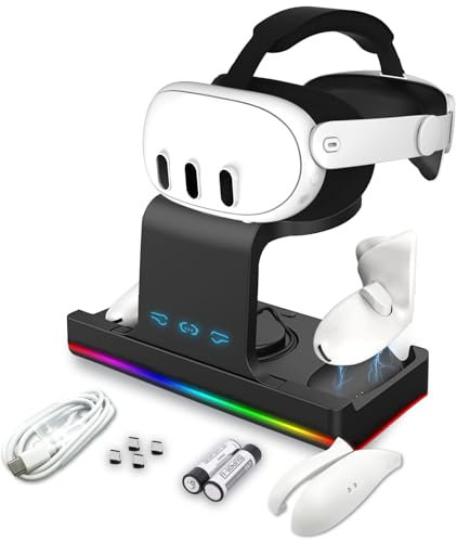 Dock di ricarica per Oculus/Meta Quest 3, stazione di ricarica per controller e cuffie VR, con batterie ricaricabili, supporto per display di ricarica VR adatto alla scrivania