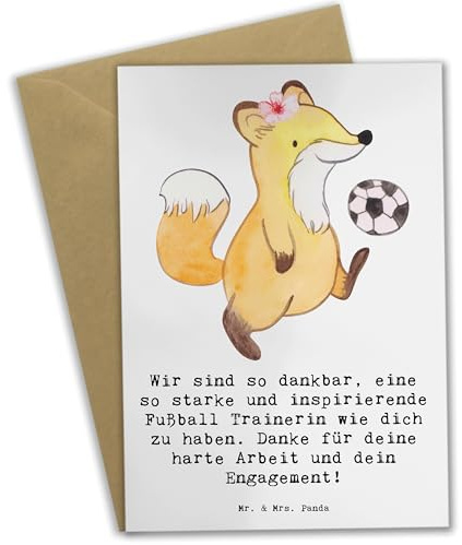 Mr. & Mrs. Panda babykarte Fußball Trainerin Dankbarkeit - Geschenk, weihnachtskarten, Engagement, Coach, Klappkarte, genesungskarte, dankeskarten, Danksagung, einladungskarten, Sportarten, starke