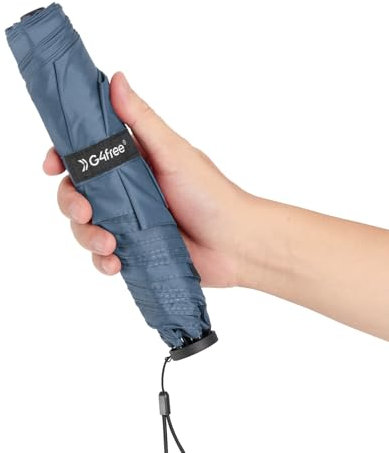 G4Free Parapluie compact et parapluie de voyage, 115 g, ultra léger, ultra petit, UPF 50+, mini parasol UV, baleines en fibre de carbone, bleu marine, 43 Inch