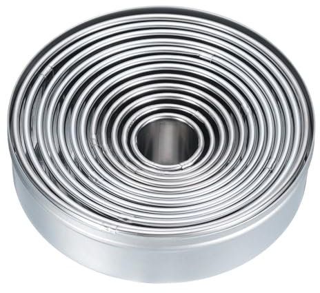 sourcing map 12Pcs Round Biscuit Cutter Set Stainless Steel Circle Baking Rings Pastry Mousse Dessert Cutting Ring Multiple Sizes for Donut Bread Cake Sandwiches