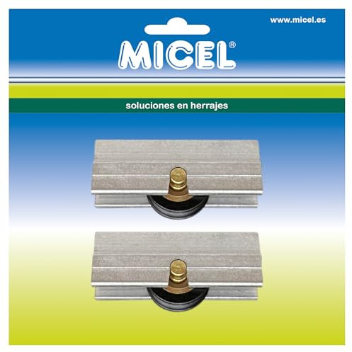 MICEL - 92229 - Rodamiento para Ventana Corredera CO-33, con Carcasa Metálica y Rueda, Pack de 2 Unidades, en Aluminio, 39 x 11,5 x 14 mm