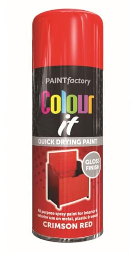 RAPIDE PF Colour It Spray Gloss Crimson Red 400ML | Quick Drying High Performance Spray Paint | Multi-Surface Use on Metal, Plastic & Wood | Interior & Exterior Application