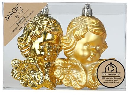 Inge-glas Christbaumschmuck Engel 10cm Kunststoff 2er Set - matt & glänzend - bruchsichere Christbaumkugeln für Weihnachtsbaum - Weihnachtsbaumkugeln & Weihnachtsbaumschmuck - Royal Gold