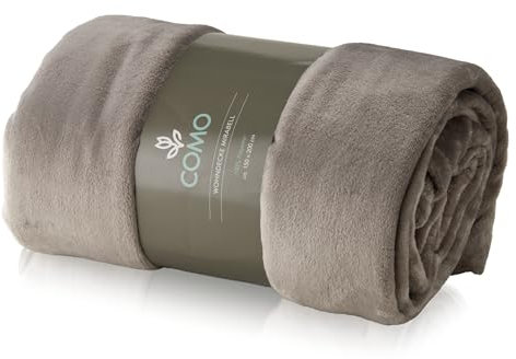 Como Kuscheldecke Taupe Moderne Sofadecke, fein gestrickte Wohndecke, 100% Polyester, 280 GSM, gesäumte Einfassung 150 x 200 cm