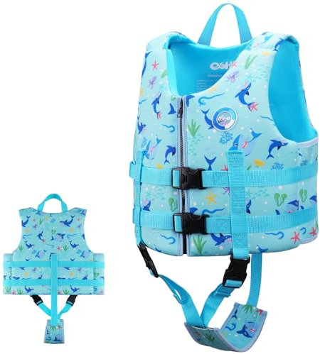 Chaleco de natación OSHYLE para niños pequeños, Chaleco Flotante con Correa de Seguridad, Ayuda a la flotabilidad (WB-SK, S(1-3))