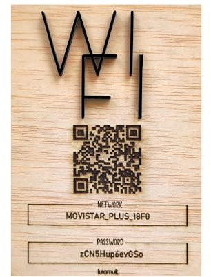 Lulamuk | Letrero WiFi de Madera con Contraseña y QR | Soporte de Exhibición, imán y adhesivos | Placa Independiente de Madera con base para el Hogar | Mesa de oficina, comercio o despacho (Negro)