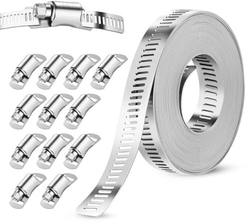GlasFlength 5M Fascette Stringitubo Metalliche in Acciaio Inox 304, Fascette Stringitubo Regolabili con 12 Pezzi di Morsetto per Tubi di Gas Domestici Tubi Dell'acqua Tubi Automobilistici