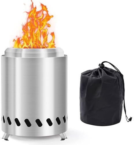 Brasero d'extérieur sans fumée en acier inoxydable - Réchaud Hobo portable - Cheminée de table pliable - Réchaud de camping avec sac de transport et barbecue - Fonctionne avec granulés ou bois