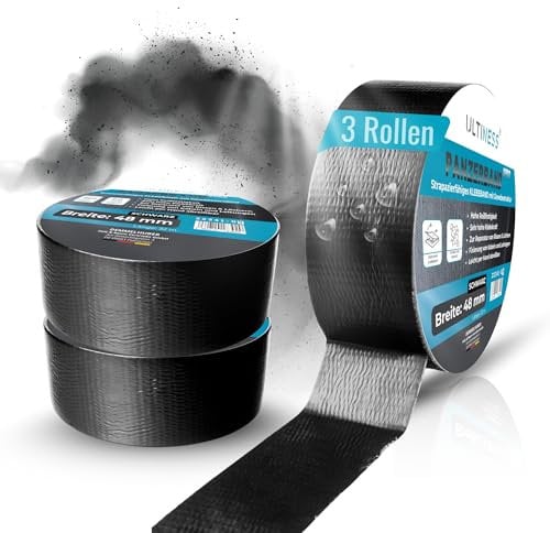 Ultiness® Panzerband schwarz - 48mm x 32m Gewebeband - Klebeband extra stark - wasserdichtes Reparaturband - universelles Gewebeklebeband - Duct Tape leicht abreißbar - Allzweck-Klebeband (3)