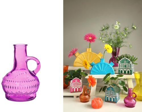 NaDeco Glasvase klein 'Lille', Höhe 10cm, Durchmesser 7 cm, viele Farben zur Auswahl | Glasflasche | Bunte Dekoflasche | Kleine Glas-Flaschen | Kleine Deko-Vasen | Deko-Blumenvase, Farbe:Fuchsia