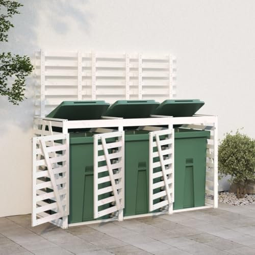 Générique Abri pour Poubelle Triple sur roulettes Blanc Bois pin,Accessoires pour conteneurs à déchets,Cache-conteneurs à déchets-3157692