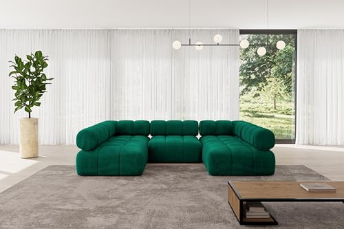 ALTDECOR Modulares Sofa Ecksofa in U-Form Corner modular Sofa Eckcouch Couch Wohnlandschaft Cauchsofa Polstersofa Garvo-U1-285x190x70 cm Dunkelgrün