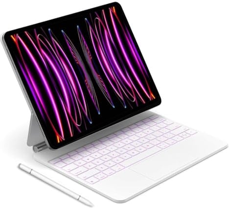 IXTRA Magic Keyboard Case for iPad Air 13 inch & iPad Pro 12.9 inch, White | For iPad Air 13 M4/M3/M2 & iPad Pro 12.9 6/5/4/3 Gen, Multi-Touch Trackpad, 7-Color Backlight, Floating Cantilever Stand