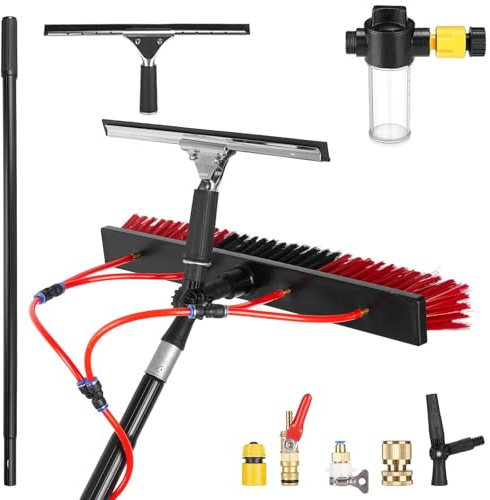 YFSMBD Cepillo Telescópico Limpieza 3-20 Metros, Pértiga de Limpieza con Conexión de Agua, Dosificador de Jabón y Limpiacristales para Placas Solares, Tejados y Terrazas (55cm Cepillo,3 Metros)