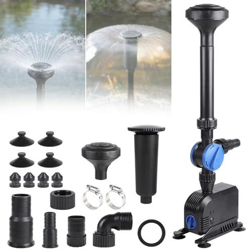 EFUTURETIME Pompa per Laghetto da Giardino 2000l/H 35W, Pompa per Fontana da Esterno Interno 2m Prevalenza, 2 Tipi di Ugelli, 5m Cavo, Pompa per Giochi d'acqua per Paesaggio Acquatico Perfetto