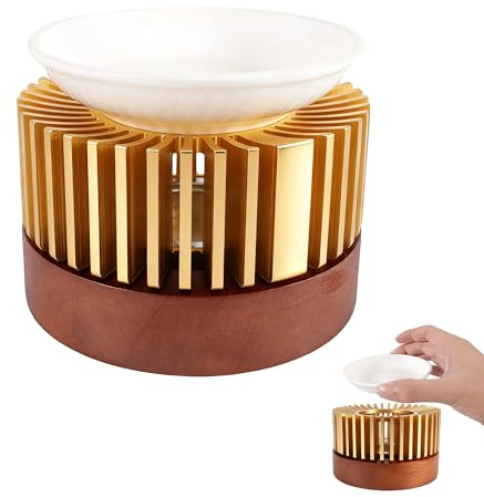 Duftlampe für ätherische öle, Teelichthalter, Duftlampe Wachs, Aromatische Duftlampen aus Aluminium, Mit Keramikschale, für Aromatherapie Dekoration Yoga Spa Tee Zen Meditation Gold