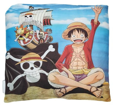 Aymax Anime One Piece Kissen 40x40 cm – Beidseitiges Dekokissen mit Ruffy & Piratenschiff – Weiches Baumwollkissen – Offizielles Lizenzprodukt
