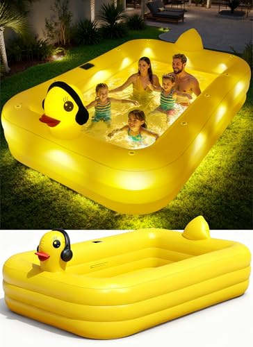 KingSom Piscina Gonfiabile con Luci, Paperella Piscina Gonfiabile Rettangolare Solare, Grande Piscina per Bambini e Adulti, 254 x 160 x 56 cm, Piscina Fuori Terra per Famiglie per Giardino, Esterni