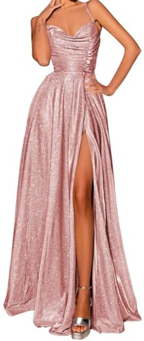 WSEYU Robes formelles scintillantes pour femmes, robe de bal sans manches avec fente à paillettes, robes de cocktail, grande taille, noir, vieux rose, 38