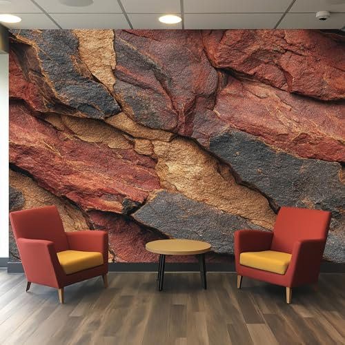 Generique Papier Peint Pierre Panoramique Murale, Intissé Papier Peint 3D Terracotta Brique Salon Chambre Cuisine, Pierre Decoratif Mural 500 x 280 cm
