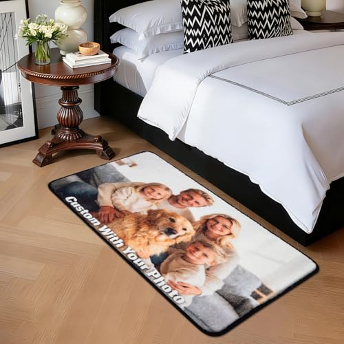 ASIinnsy Personalised Door Mat with Photo Text Custom Pet Dog Cat Door Mats Non-Slip Washable Welcome Mat Outdoor Indoor Entrance Front Door Decorative Gift for Mother's Day 60x120cm
