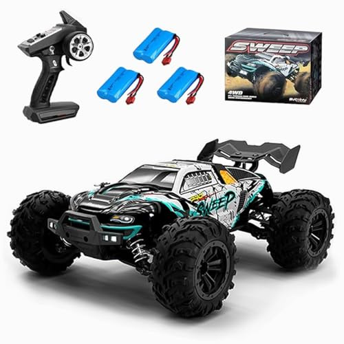 Ledovan 70 km/h Brushless Ferngesteuertes Auto Erwachsene, 1:16 4WD RC Truck mit Licht, Hoher Geschwindigkeit, Off-Road Wasserdicht Truck, 3×Wiederaufladbarer Akku(Blau)