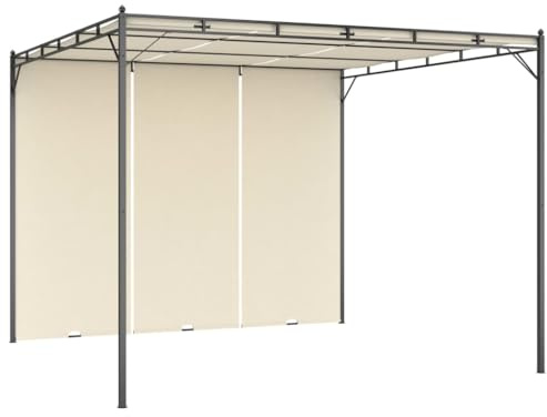 QJBSAVVA Gazebo da giardino, 3 x 3 m, con tenda laterale, pergola con tetto scorrevole in tessuto, stabile tenda per feste con telaio in acciaio, per giardino, terrazza e attività all'aperto, tempo
