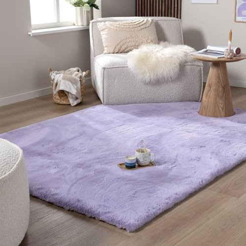 FRAAI | Home & Living Hochflor Teppich - Comfy Supreme Lila - 80x150 cm - Einfarbig - Modern - Wohnzimmer, Schlafzimmer - Fellteppich