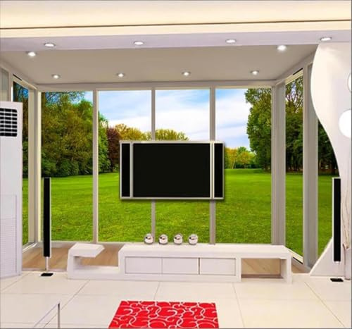 XLMING Frais Vert Parc Pelouse Vue Depuis La Fenêtre 3D Papier Peint Luxe Décoration Manger Adulte Intérieure Salon Canapé Chambre Fond TV Mur-200cm×140cm