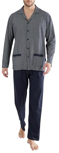 Götzburg Herren Pyjama, langarm, Baumwolle, Single Jersey, navy, bedruckt