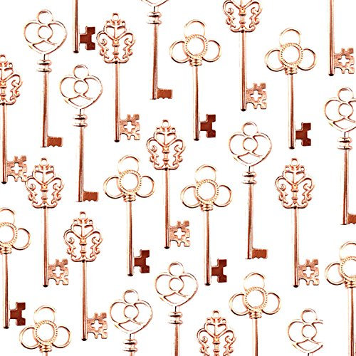 Makhry Gemischte 30 Vintage Schlüssel Hochzeit Schlüssel Santa Schlüssel Weihnachts Schlüssel Alte Schlüssel für Hochzeit/Weihnachts Dekoration(Roségold)