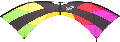 HQ Design - Mojo Rainbow Vierleiner Lenkdrachen Flugdrachen Drachen für Jugendliche und Erwachsene ab 12 Jahren, 75x222cm, inkl. 50kp Dyneemaschnüre 4x20m auf Quad-Griffen, 2-4 Bft