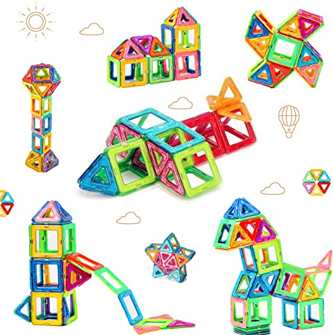 morkka Magnetische Bausteine, Magnetspielzeug Magneten Kinder Magnetbausteine Magnet Spielzeug Magnetspiele für Kinder Geschenk ab 3 4 5 6 7 8 Jahre Junge Mädchen Bauklötze Kinderspielzeug(76 pcs)