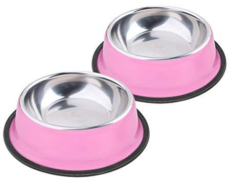 Soleebee Rosa Hundenapf aus Edelstahl Melamin-Napf für kleine Katzen Hunde rutschfeste Hundenapf 2er Set (200ML)