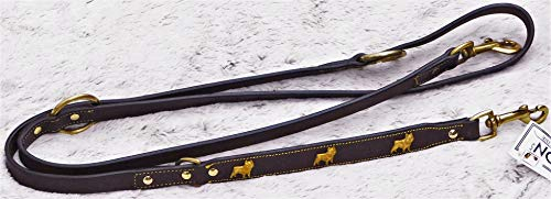 Bulli Lederleine Schwarz o Braun Gold -Silberfaben Deko Hund 2,07 Meter verstellbar Leder fest genäht + hohe Zugkraft (L, Braun)