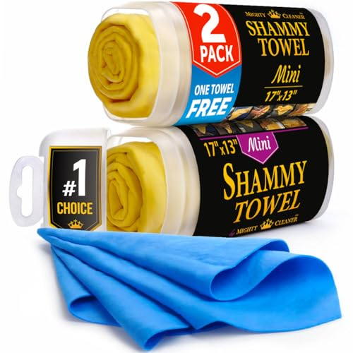 Mighty Cleaner Hochwertiges Chamois-Tuch für Auto, 2er-Packung, Mini-Auto-Fensterleder (43,2 x 33 cm), Zwei Röhren, EIN extra Fensterleder-Handtuch
