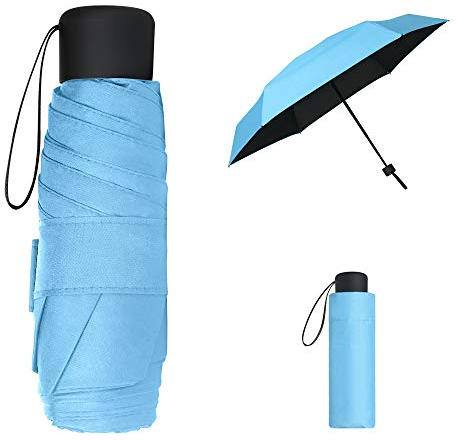 Vicloon Paraguas plegables,Mini Paraguas del Sol,Paraguas de Viaje Portátil con Diseño de Esqueleto Mejorado 210T Negro Tela de Goma, Paraguas Plegables y Compacto Resistencia UV & Impermeable azul