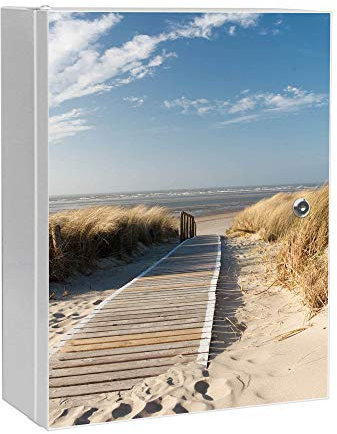 banjado Medizinschrank abschliessbar mit Motiv Dünen 35x46x15cm - großer Arzneischrank für die Hausaphotheke - Medikamentenschrank aus Metall zur Medikamenten Aufbewahrung