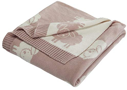 Bio Babydecke 100% Bio-Baumwolle (kbA) GOTS zertifiziert, Schäfchen Rosa, 80 x 100 cm