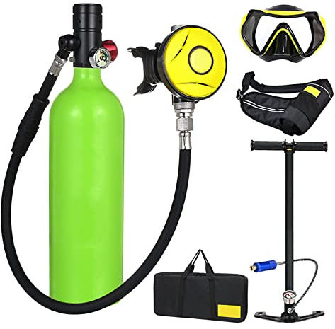 Botellas de Buceo Equipo de Buceo, Equipo de oxígeno para bucear, Mini Botella de Buceo de 1 litro con Capacidad de 5-10 Minutos, portátil y Ligera, respirador con diseño Recargable,Verde