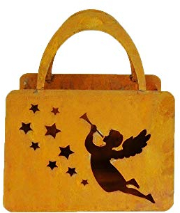 Bornhöft Tasche zum Bepflanzen Windlicht Beetdeko Metall Rost Gartendeko 27cm x 32cm Edelrost rostige Deko für den Garten (Sterne)