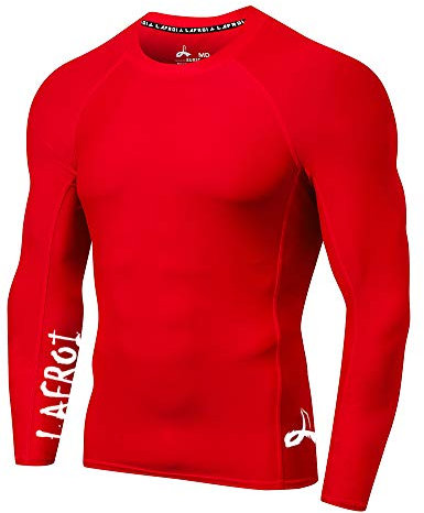 LAFROI Men's Long Sleeve UPF 50+ Baselayer Skins Performance Fit Compression Rash Guard-CLYYB Asym Red Size XXL