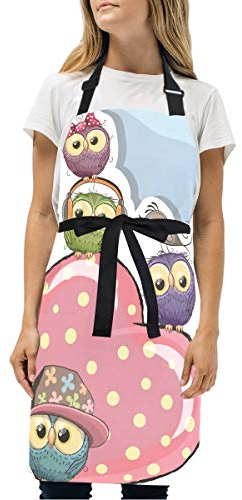 Sawhonn Herz Eule Vogel Schürze Kochschürze Latzschürze für Damen Frauen Männer Chef Küchenschürze Schürzen mit 2 Taschen verstellbarem Nackenband
