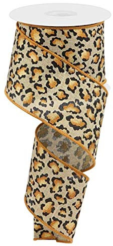 Drahtband mit Tierdruck, Leopardenmuster, 6,3 cm x 9,1 m, für Kränze, Blumenarrangements, Geschenkverpackungen, Basteln (Hellbeige, 2,5 cm)