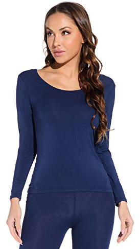 Mcilia Damen Ultradünnes Thermo-Unterhemd aus Modal mit Rundhalsausschnitt und langem Ärmel klassisches blau Large (EU 44 46)